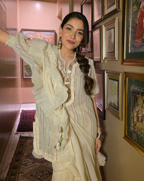 Soni Kurta with Gold Stripe Sharara Set