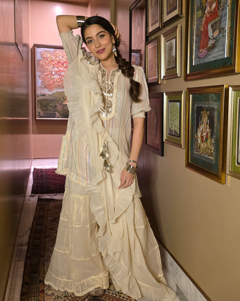 Soni Kurta with Gold Stripe Sharara Set