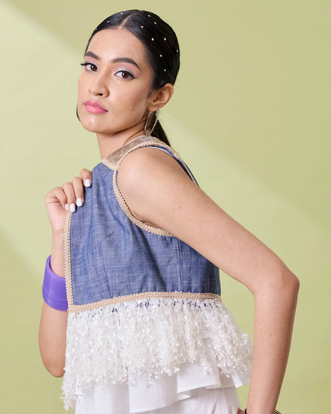 Denim Lace Fringe Jacket