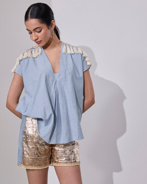 Iced Washed Shoulder Stripe Top