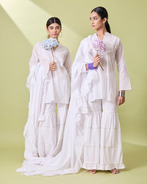 Bloom White Sharara Set