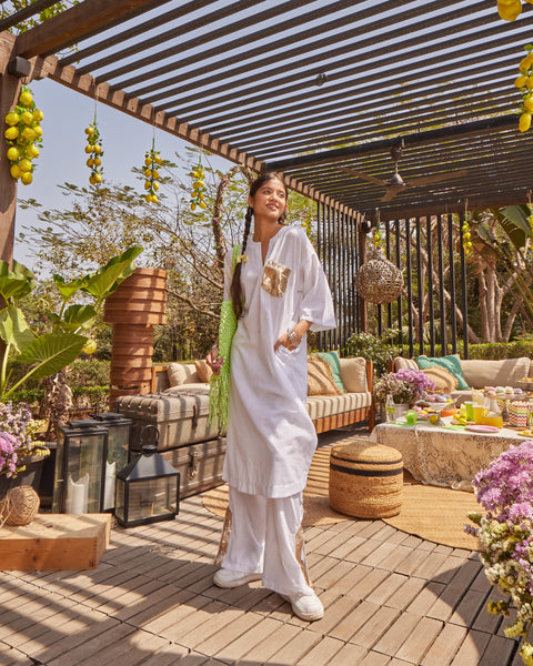 White Gota Kurta Pant Set