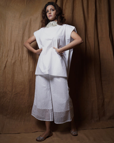 White Silver Rosetta Top