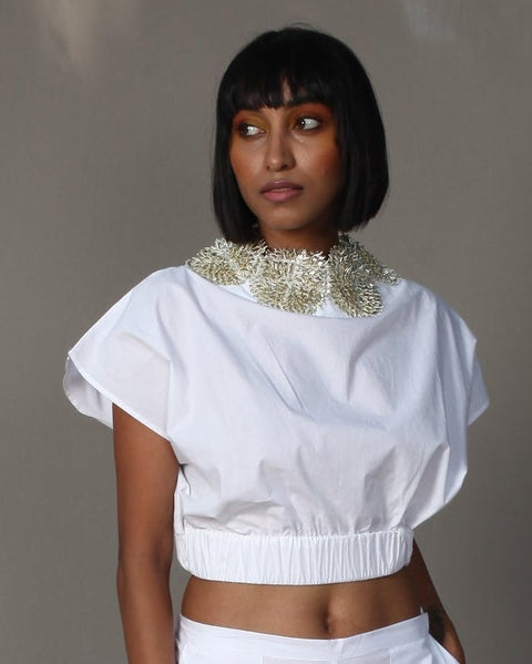 White Rosetta Crop Top