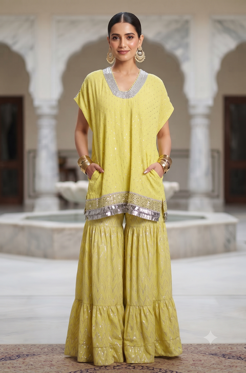 Silver Dash - Short Kurta and Sharara Set