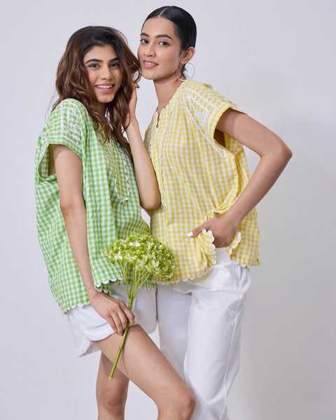 Checks Shoulder Stripe Top