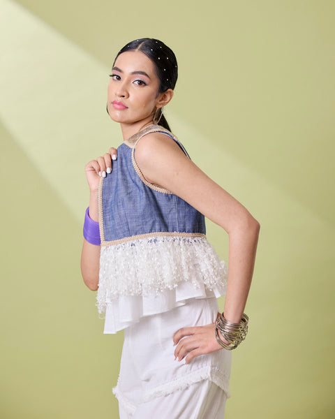 Denim Lace Fringe Jacket