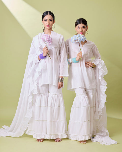 Bloom White Sharara Set