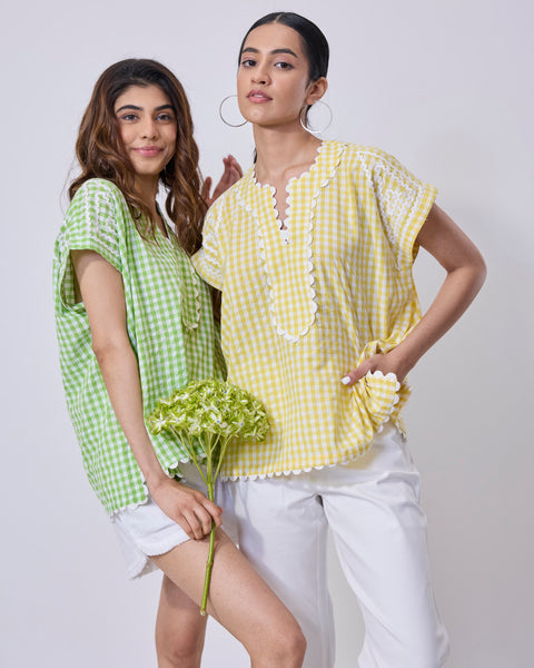 Checks Shoulder Stripe Top