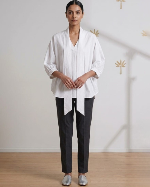 White Batwing Tie-Up Top
