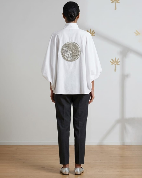 White Batwing Tie-Up Top
