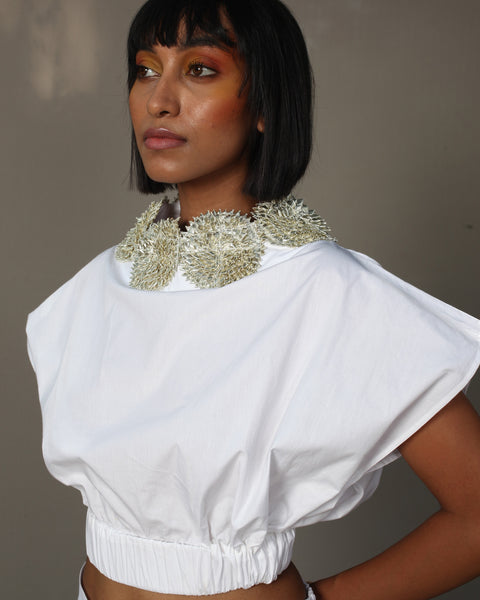 White Rosetta Crop Top