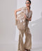 Beige High Slit Pants