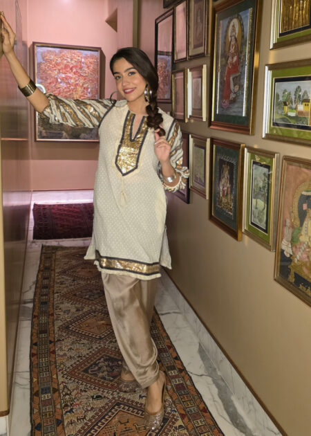 Plain Dobby Kurta with Beige Salwar