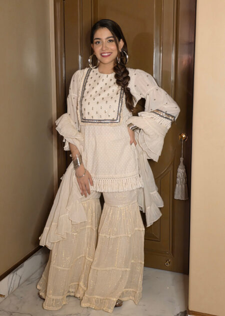 Plain Dobby Istanbul Top with Kora Gold Stripe Sharara