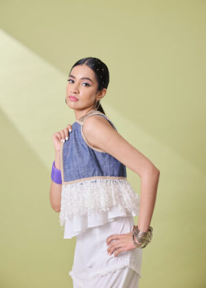 Denim Lace Fringe Jacket