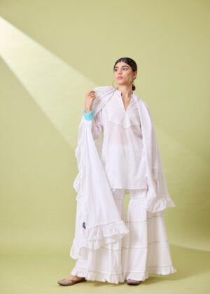 Bloom White Sharara Set