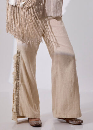 Beige High Slit Pants